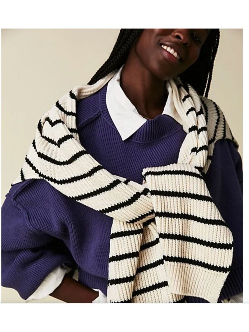 FREE‎ PEOPLE University Stripe Sweater Scarf in Cream and Black One Size